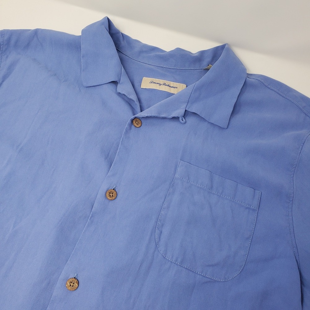 Tommy Bahama Silk Shirt Mens XXL TB33111 Blue Herringbone Button-down Camp